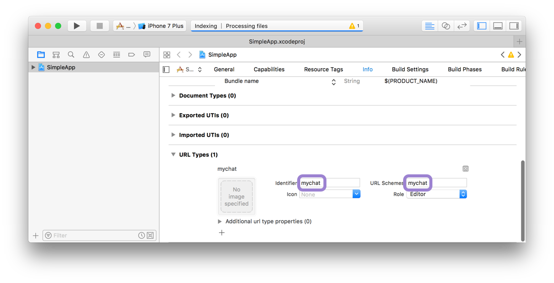 Xcode project info URL types with example added